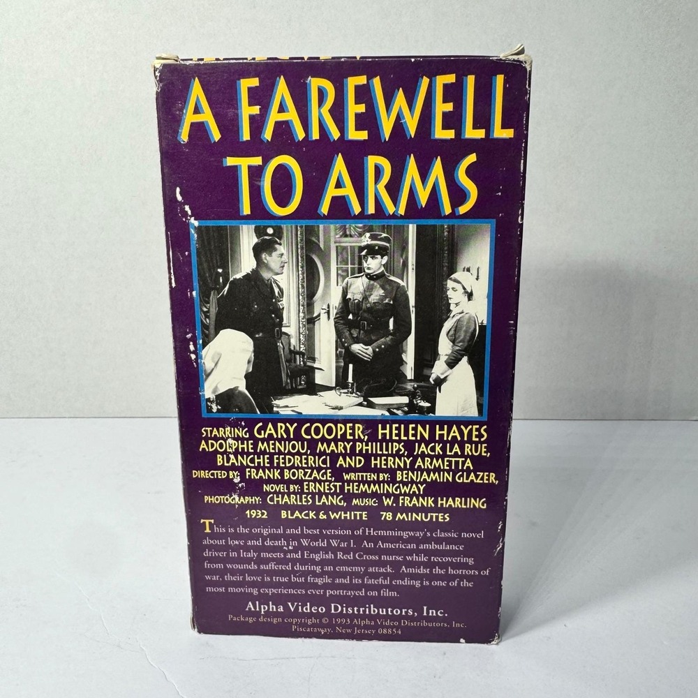 A Farewell to Arms (1932) VHS Movie Gary Cooper Helen Hayes Alpha Video 1993 VTG